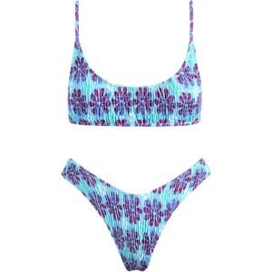 VOLAFA Triangle Bikini Set Smocked Textured Scoop Frilled Ruched Elastic, L (8)